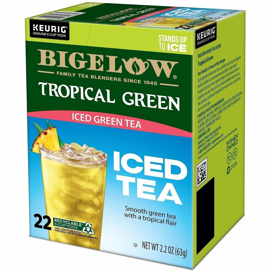 Image of Bigelow® 2870CT Tropical Iced Green Tea, Compatible with Keurig K-Cup Brewer, Caffeinated, Kosher, 22/Box, 4 / Carton