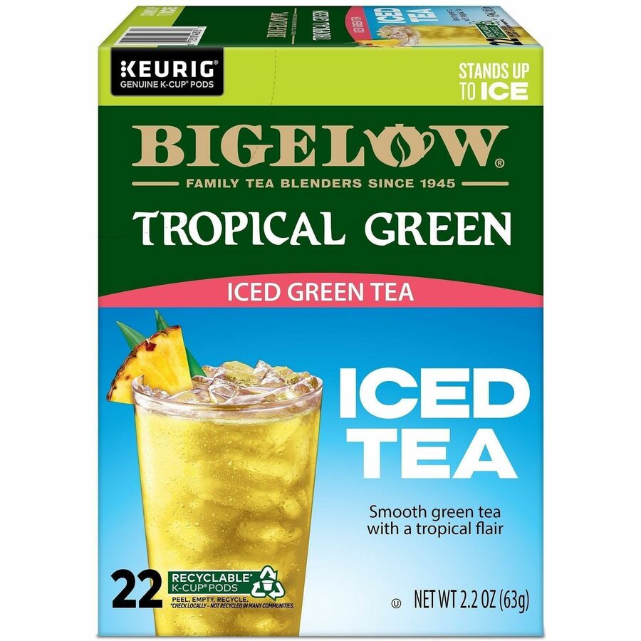 Image of Bigelow® 2870CT Tropical Iced Green Tea, Compatible with Keurig K-Cup Brewer, Caffeinated, Kosher, 22/Box, 4 / Carton
