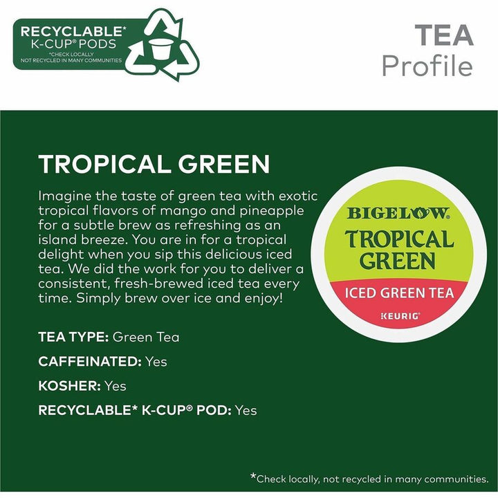 Image of Bigelow® 2870CT Tropical Iced Green Tea, Compatible with Keurig K-Cup Brewer, Caffeinated, Kosher, 22/Box, 4 / Carton