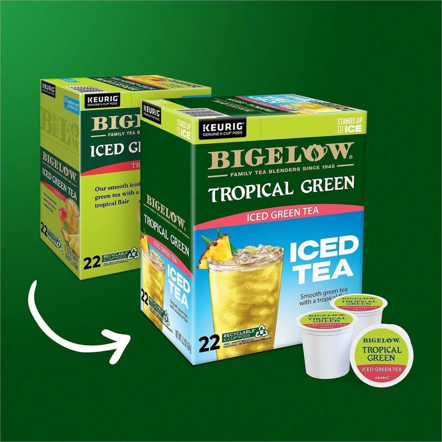 Image of Bigelow® 2870CT Tropical Iced Green Tea, Compatible with Keurig K-Cup Brewer, Caffeinated, Kosher, 22/Box, 4 / Carton
