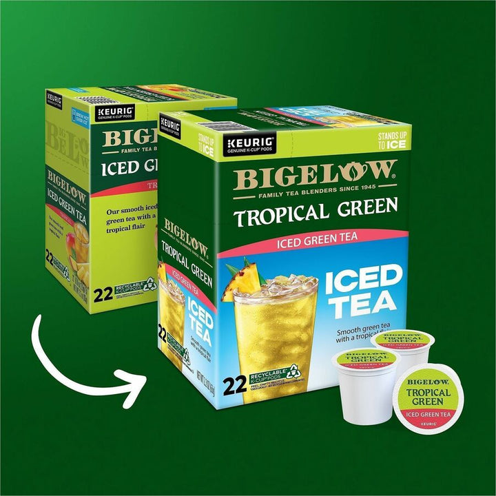 Image of Bigelow® 2870CT Tropical Iced Green Tea, Compatible with Keurig K-Cup Brewer, Caffeinated, Kosher, 22/Box, 4 / Carton