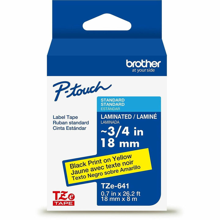 Image of Brother TZES641G Genuine P-touch TZeS641 BK on YL Label Tape, Strong Adhesive Lam., 18mmX8m