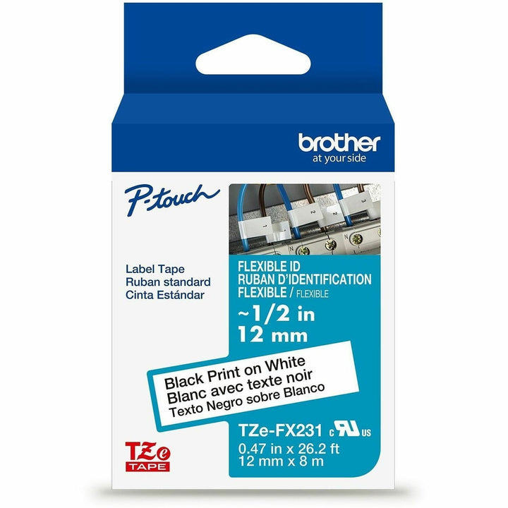 Image of P-touch TZEFX231G Genuine TZeFX231 BK on WHT Label Tape, Flexible ID Laminated, 12mmX8m