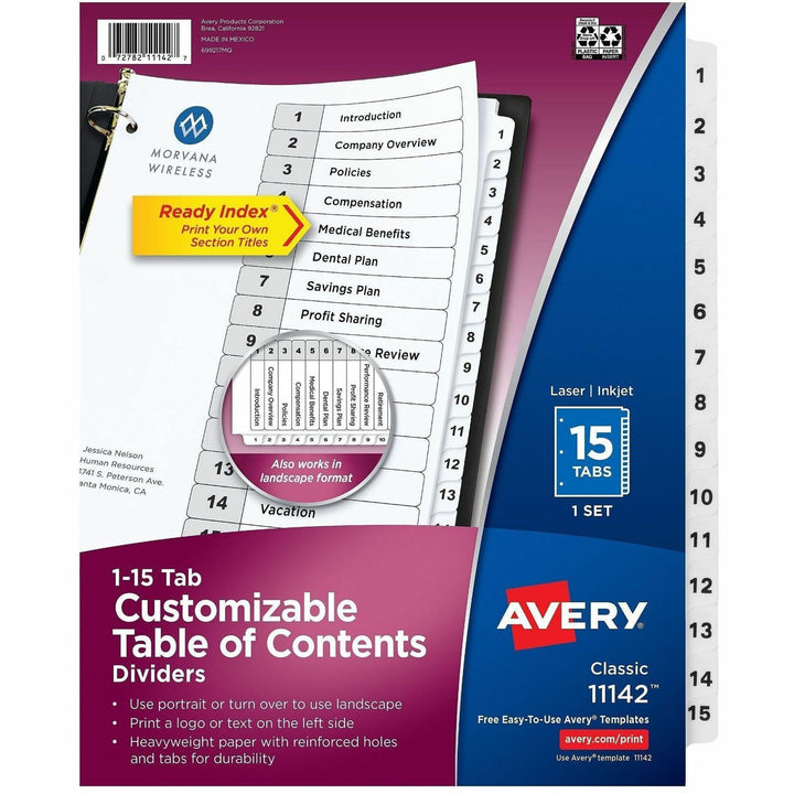 Image of Avery® Customizable TOC Ready Index Black and White Dividers, 15-Tab, 1 to 15, 11 x 8.5, 1 Set