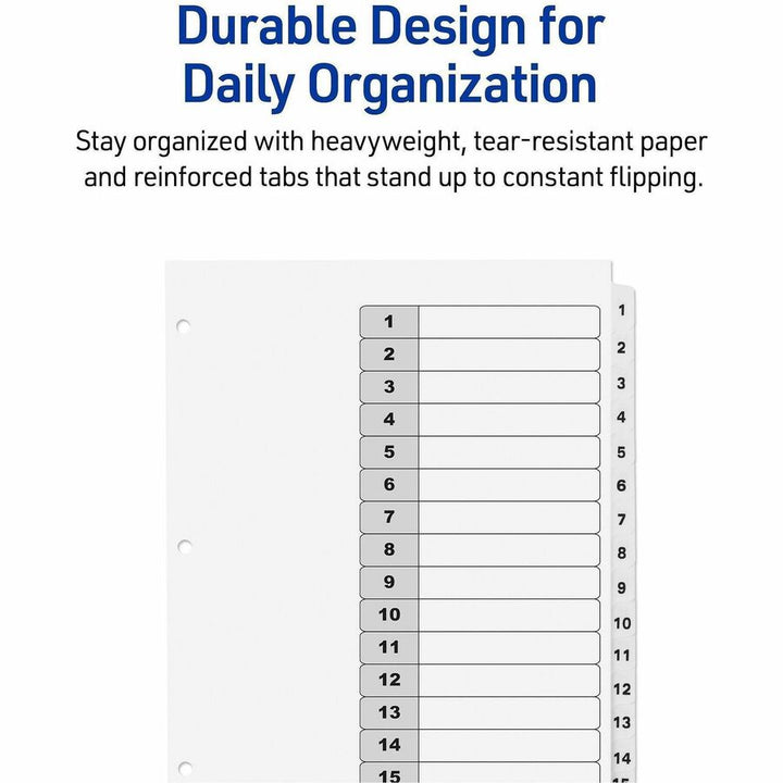 Image of Avery® Customizable TOC Ready Index Black and White Dividers, 15-Tab, 1 to 15, 11 x 8.5, 1 Set