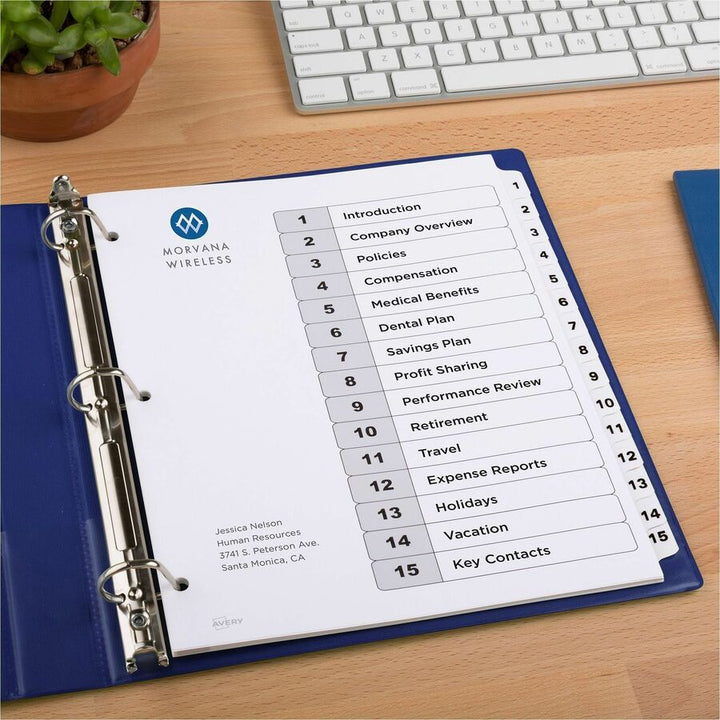 Image of Avery® Customizable TOC Ready Index Black and White Dividers, 15-Tab, 1 to 15, 11 x 8.5, 1 Set