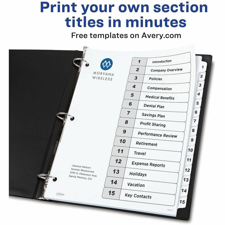 Image of Avery® Customizable TOC Ready Index Black and White Dividers, 15-Tab, 1 to 15, 11 x 8.5, 1 Set