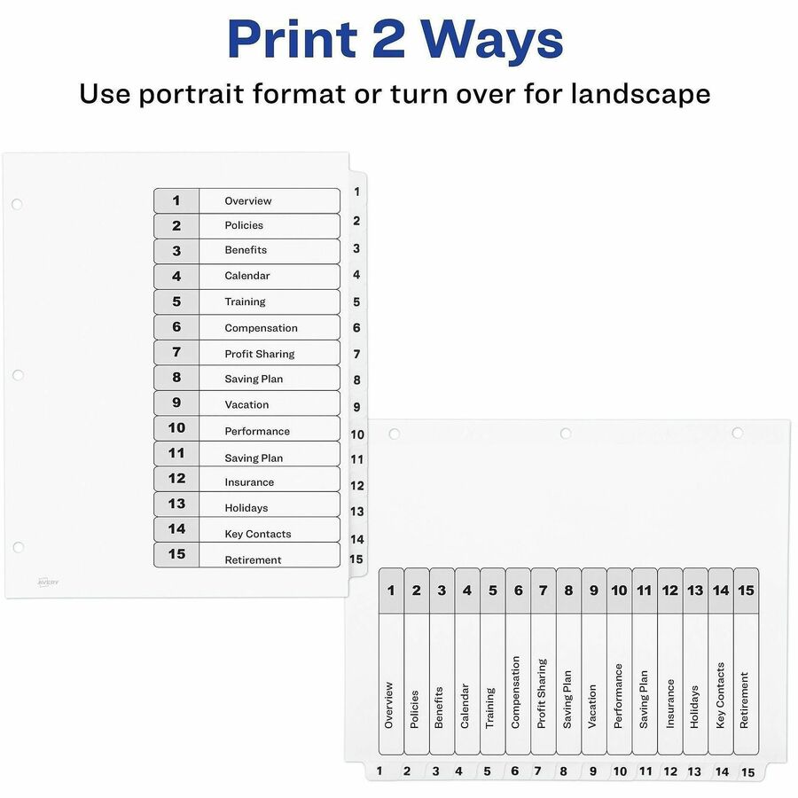 Image of Avery® Customizable TOC Ready Index Black and White Dividers, 15-Tab, 1 to 15, 11 x 8.5, 1 Set