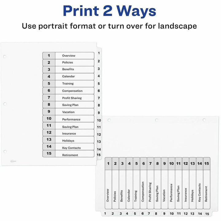 Image of Avery® Customizable TOC Ready Index Black and White Dividers, 15-Tab, 1 to 15, 11 x 8.5, 1 Set