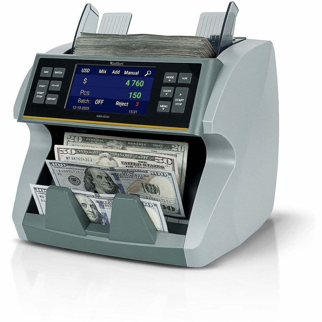Image of Kolibri KBR-1500 V2 Mixed Bill Counter, Counts @ 1200 bills/min, Gray, 1 Each