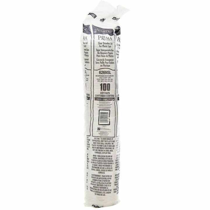 Image of Dart 626NSL 12-24 oz PET Strawless Lid, Clear, 4" Diameter, Polyethylene Terephthalate (PET), Clear, 100 / Pack