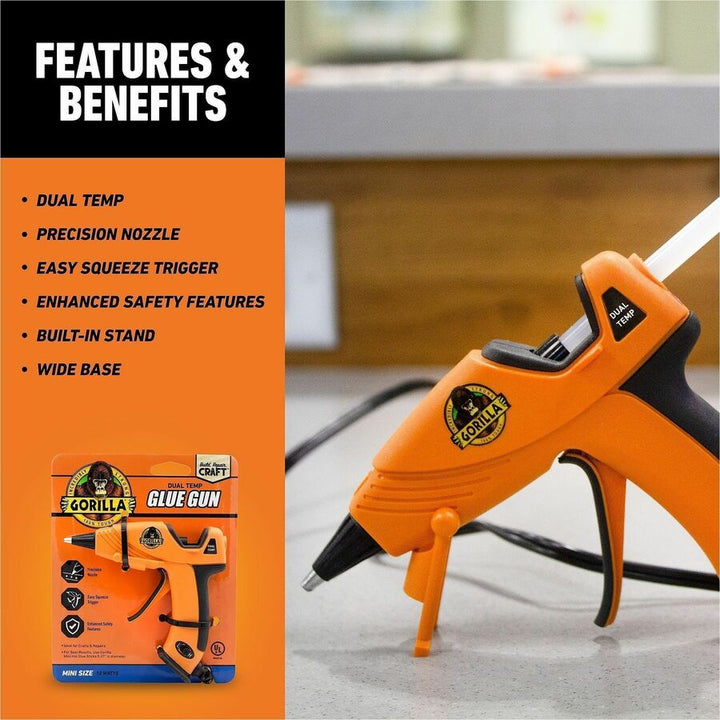 Image of Gorilla® Dual Temp Mini Hot Glue Gun, Orange/Black