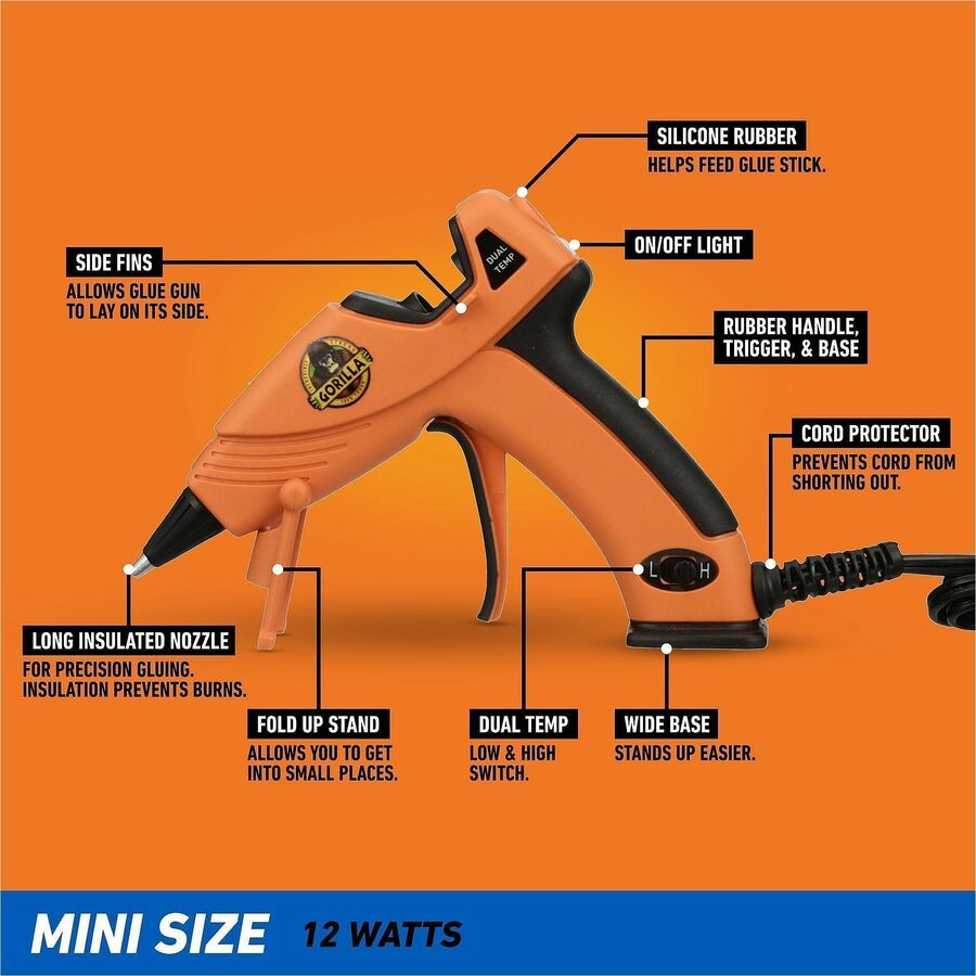 Image of Gorilla® Dual Temp Mini Hot Glue Gun, Orange/Black
