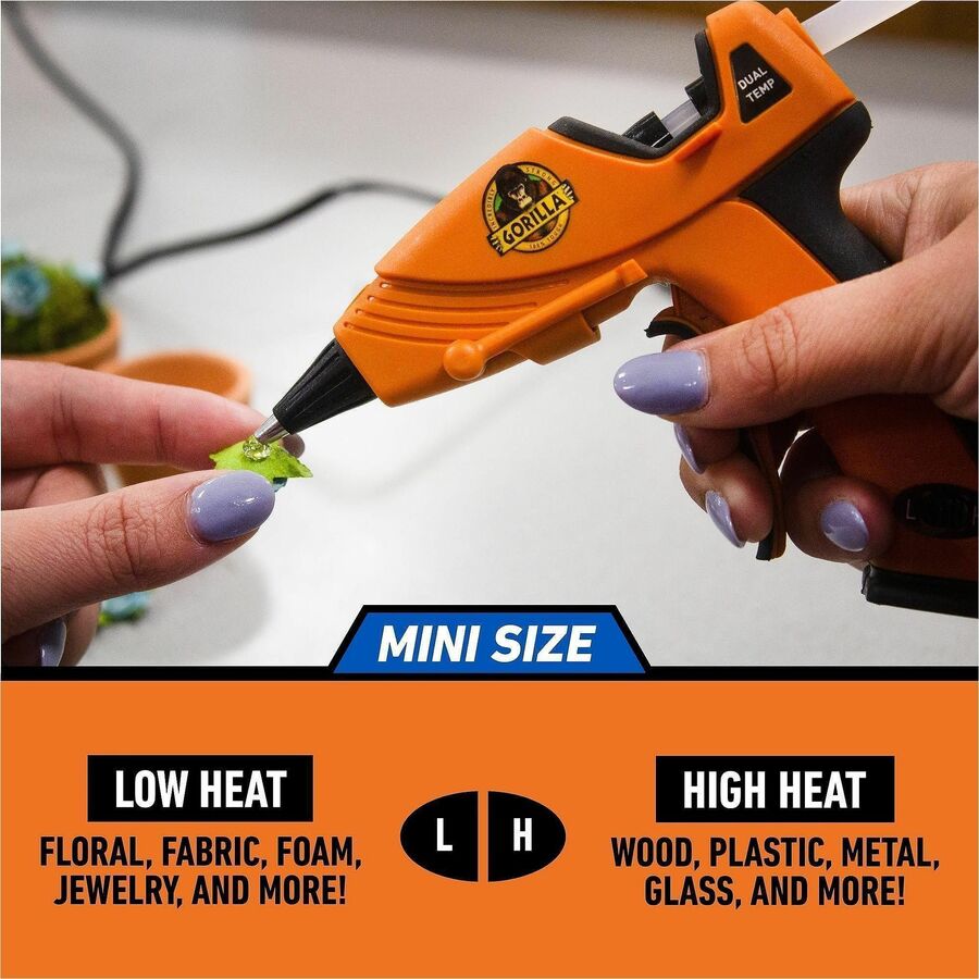 Image of Gorilla® Dual Temp Mini Hot Glue Gun, Orange/Black