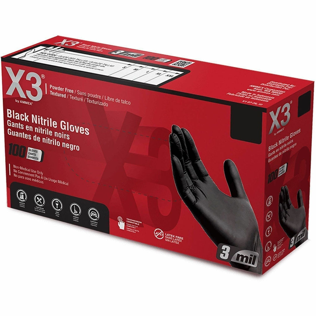 Image of X3 BX349100 Industrial Black Nitrile Powder-Free Gloves