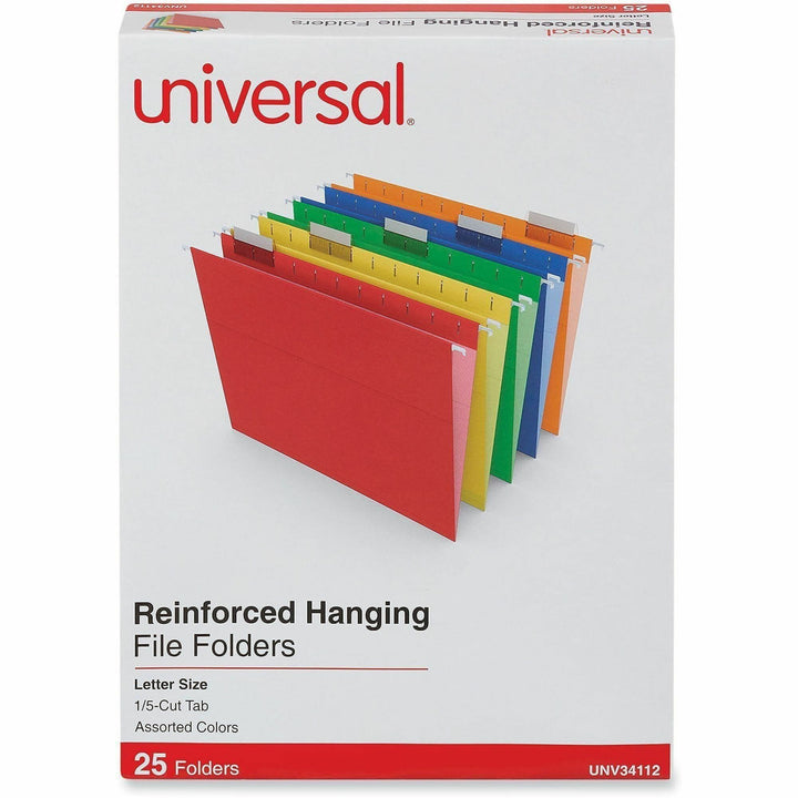 Image of Universal UNV34112 Hanging Folder, 1" Expansion, Assorted Tab Position, 11 pt., Stock, Assorted, 10% Recycled, 25 / Box
