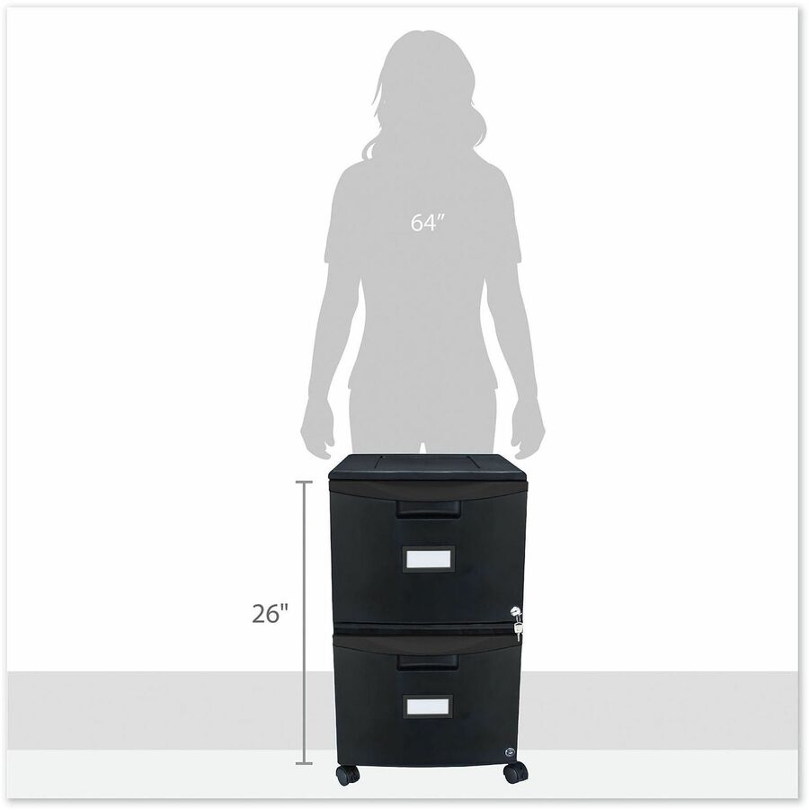 Image of Storex Two-Drawer Mobile Filing Cabinet, 2 Legal/letter-Size File Drawers, Black, 14.75" X 18.25" X 26"