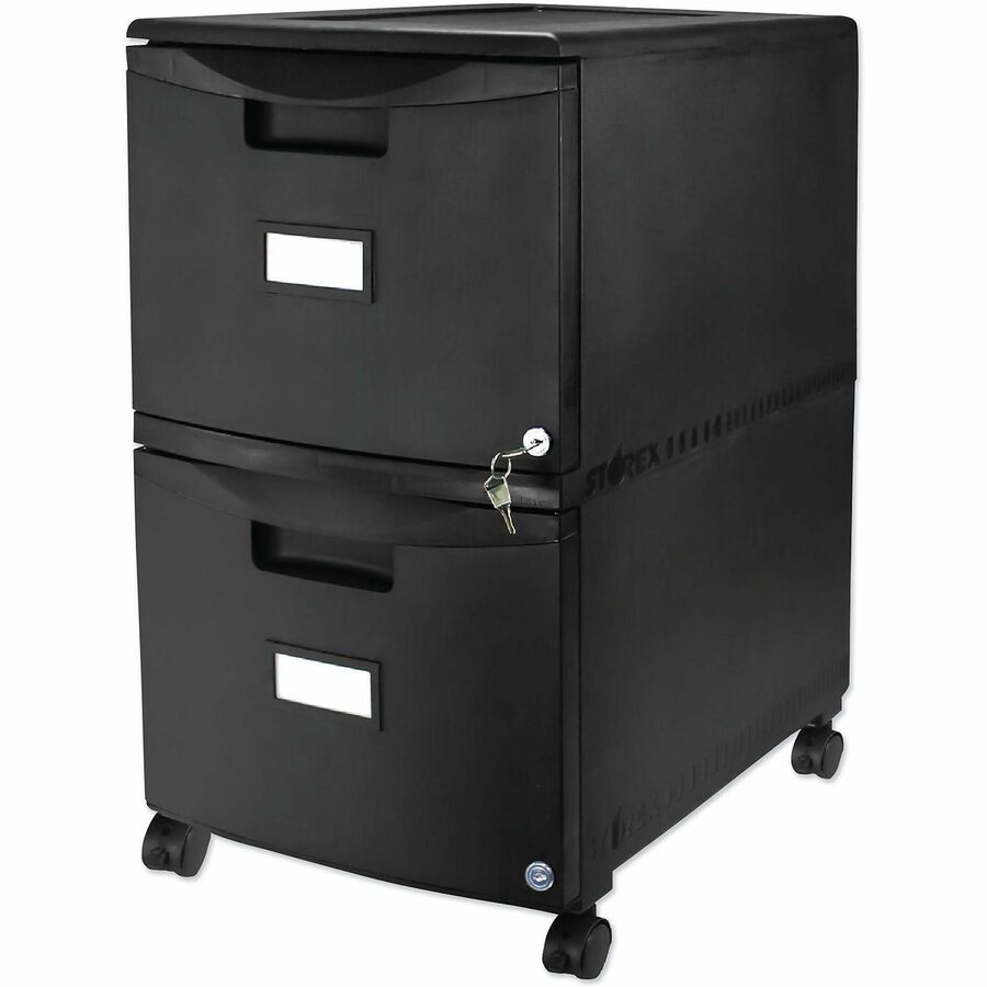 Image of Storex Two-Drawer Mobile Filing Cabinet, 2 Legal/letter-Size File Drawers, Black, 14.75" X 18.25" X 26"