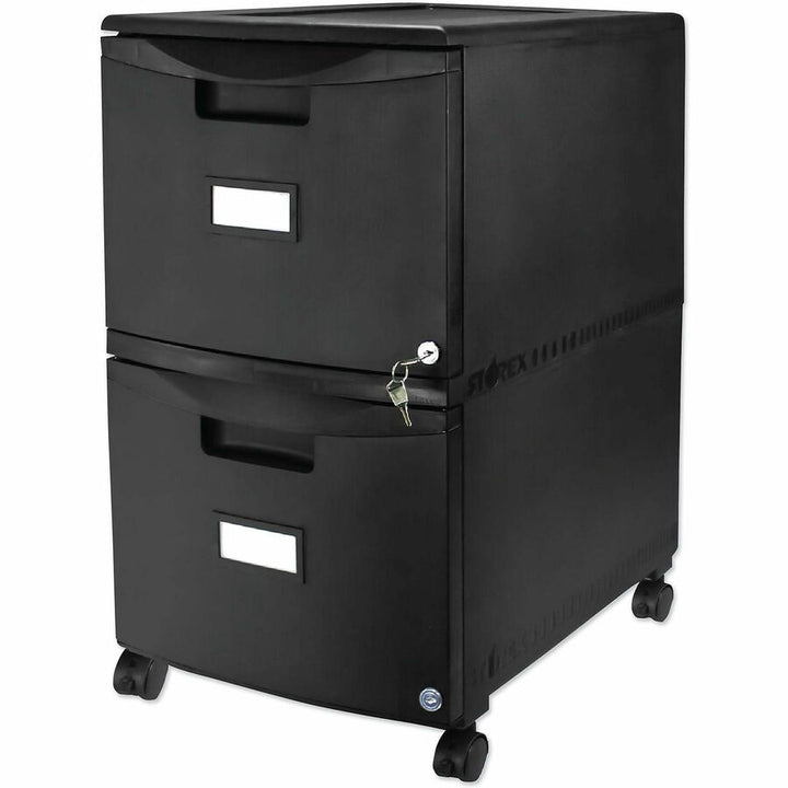 Image of Storex Two-Drawer Mobile Filing Cabinet, 2 Legal/letter-Size File Drawers, Black, 14.75" X 18.25" X 26"