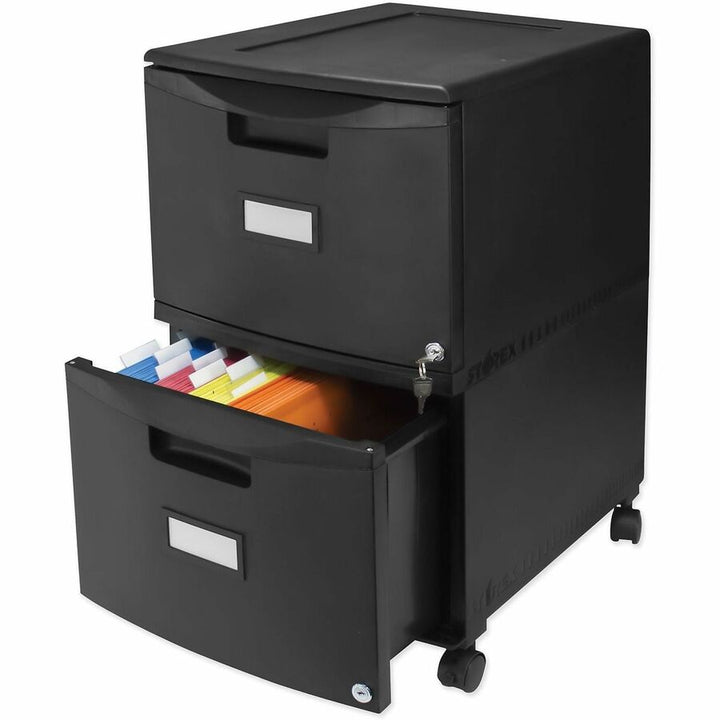 Image of Storex Two-Drawer Mobile Filing Cabinet, 2 Legal/letter-Size File Drawers, Black, 14.75" X 18.25" X 26"