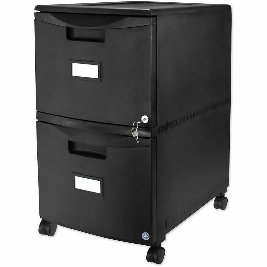 Image of Storex Two-Drawer Mobile Filing Cabinet, 2 Legal/letter-Size File Drawers, Black, 14.75" X 18.25" X 26"