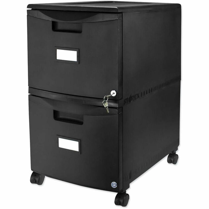 Image of Storex Two-Drawer Mobile Filing Cabinet, 2 Legal/letter-Size File Drawers, Black, 14.75" X 18.25" X 26"