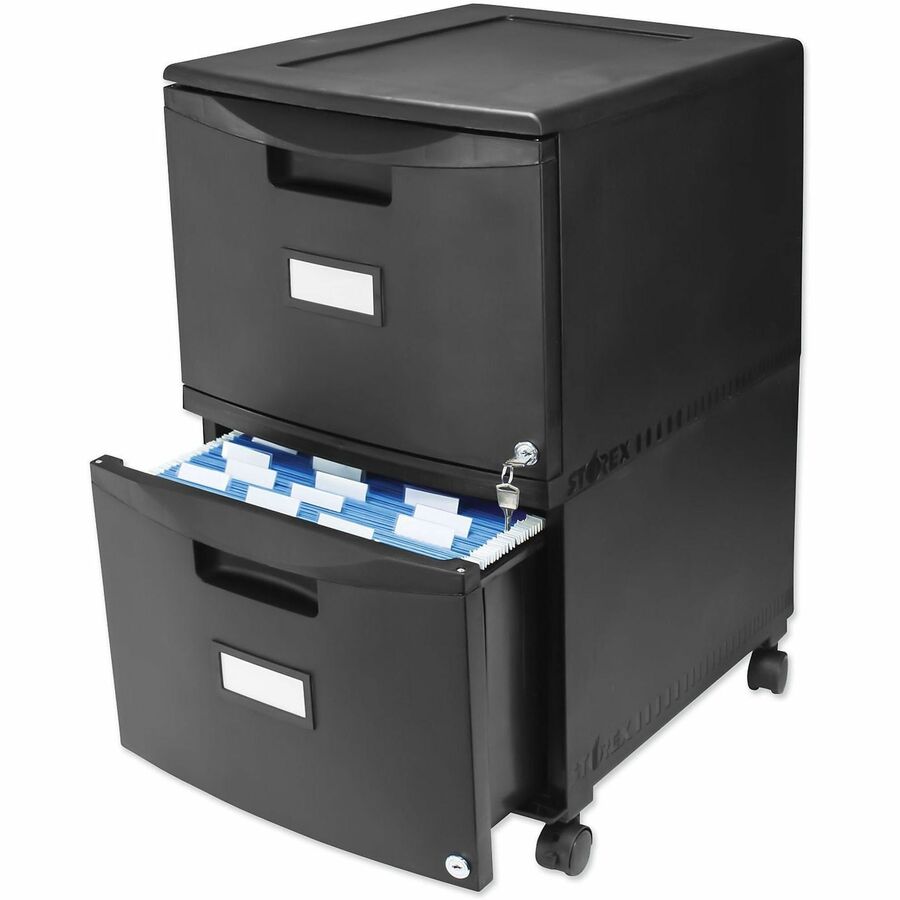 Image of Storex Two-Drawer Mobile Filing Cabinet, 2 Legal/letter-Size File Drawers, Black, 14.75" X 18.25" X 26"