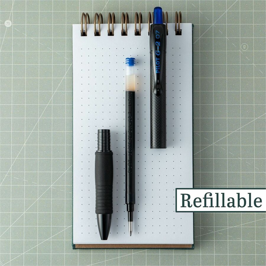 Image of Pilot® G2 Edge Premium Gel Roller Pen, Retractable, Fine 0.7 mm, Blue Ink, Black/Blue Barrel, Dozen