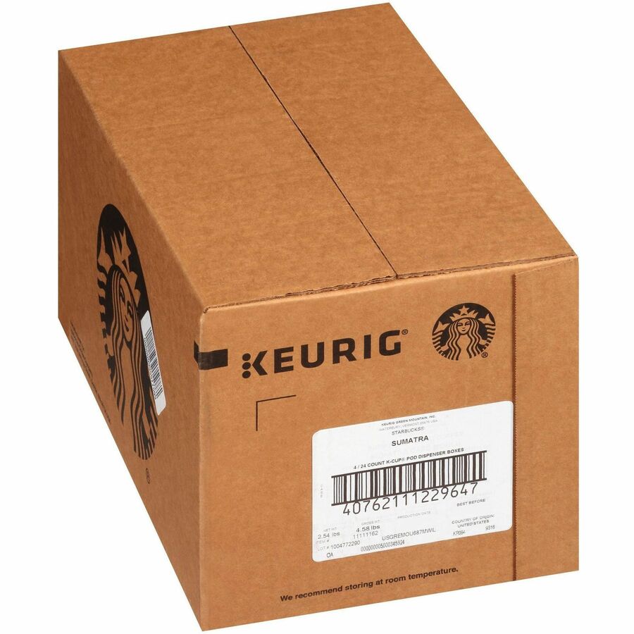Image of Starbucks 91281CT Sumatra Blend Coffee, Dark, 24 K-Cup, K-Cup, Sumatra Blend, 4 / Carton