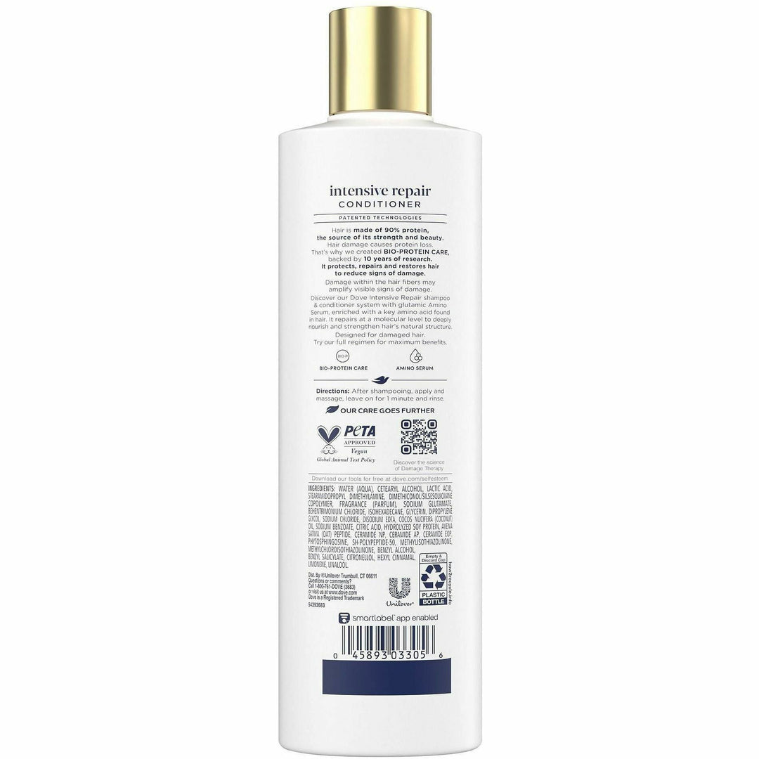 Image of Dove 03305 Intensive Repair Hair Conditioner, 12 fl oz (354.9 mL), Bottle Dispenser, Hair, White, Moisturizing, 1 Each