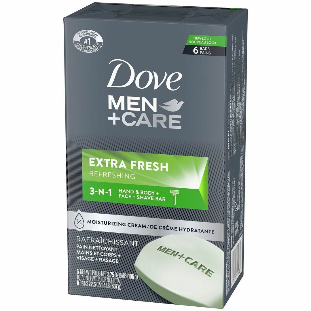 Image of Dove 01208 Men+Care Extra Fresh Body&Face Bars, 3.75 oz, Bacteria Remover, Body, Face, Skin, Moisturizing, Antibacterial, Green, 6 / Pack