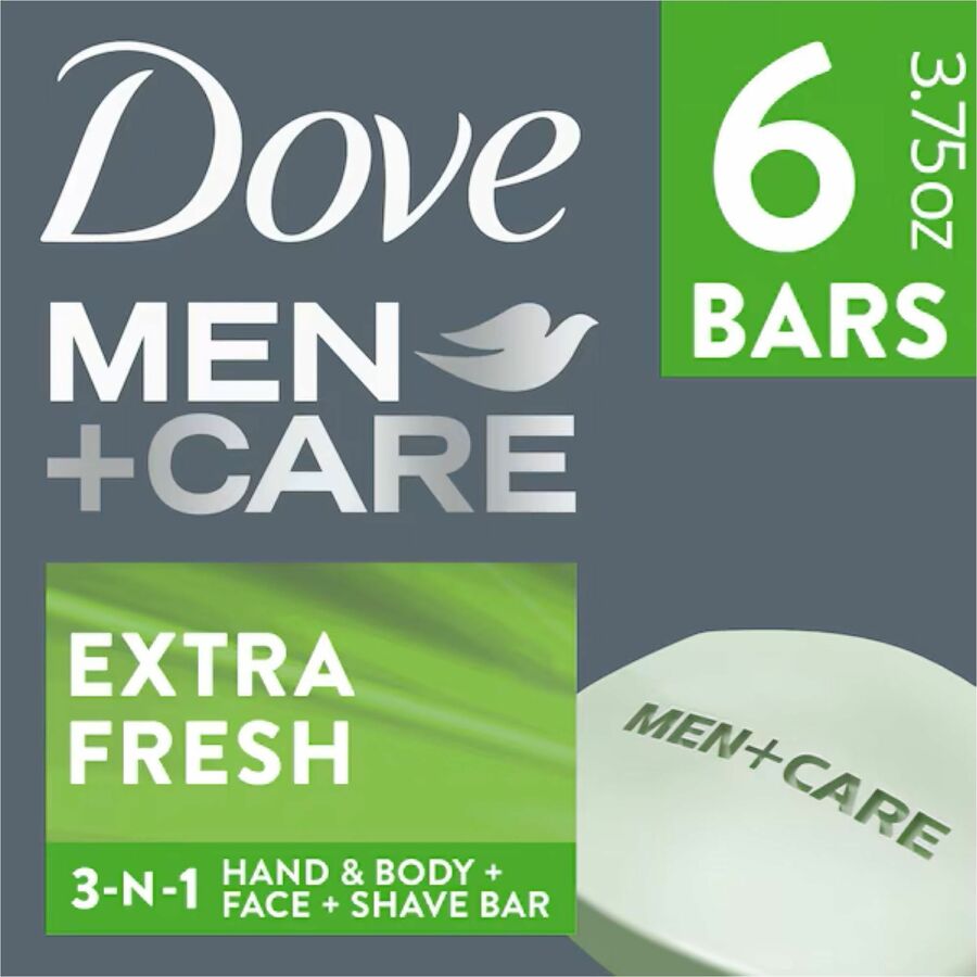 Image of Dove 01208 Men+Care Extra Fresh Body&Face Bars, 3.75 oz, Bacteria Remover, Body, Face, Skin, Moisturizing, Antibacterial, Green, 6 / Pack