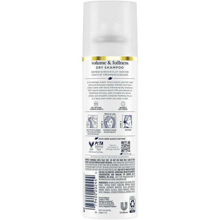Image of Dove 45986 Volume & Fullness Advanced Dry Shampoo, For Dry Hair, 7.3 fl oz (215.9 mL), Hair, White, Residue-free, 1 Each