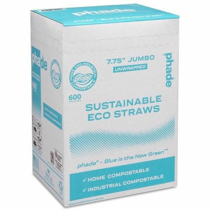 Image of Phade 511204 Compostable Straws, 7.8" H x, Polyhydroxyalkanoate (PHA), Caribbean Blue, 600 / Box