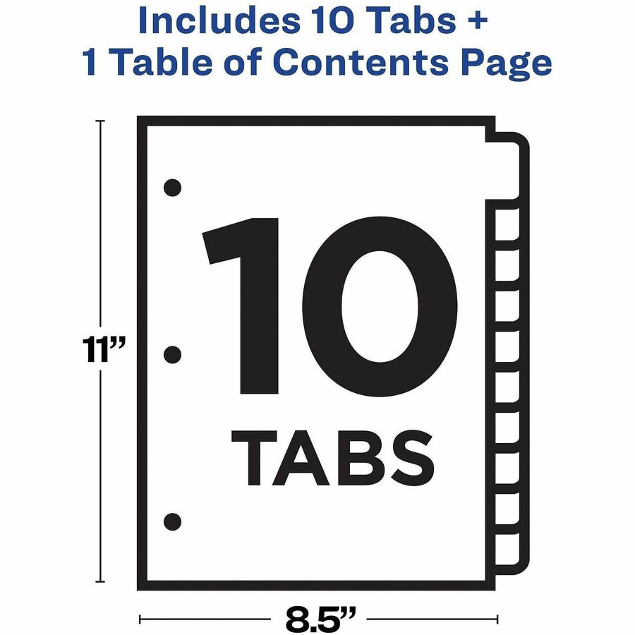 Image of Avery® Customizable TOC Ready Index Black and White Dividers, 10-Tab, 1 to 10, 11 x 8.5, 1 Set