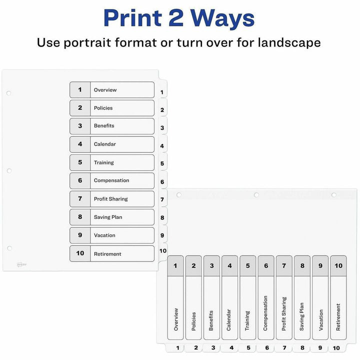 Image of Avery® Customizable TOC Ready Index Black and White Dividers, 10-Tab, 1 to 10, 11 x 8.5, 1 Set
