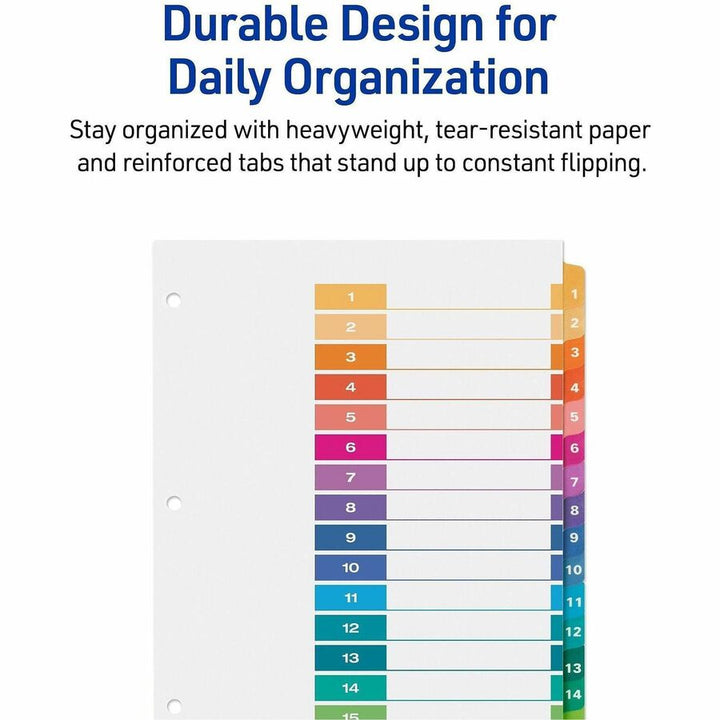 Image of Avery® Customizable TOC Ready Index Multicolor Tab Dividers, 15-Tab, 1 to 15, 11 x 8.5, White, Traditional Color Tabs, 1 Set