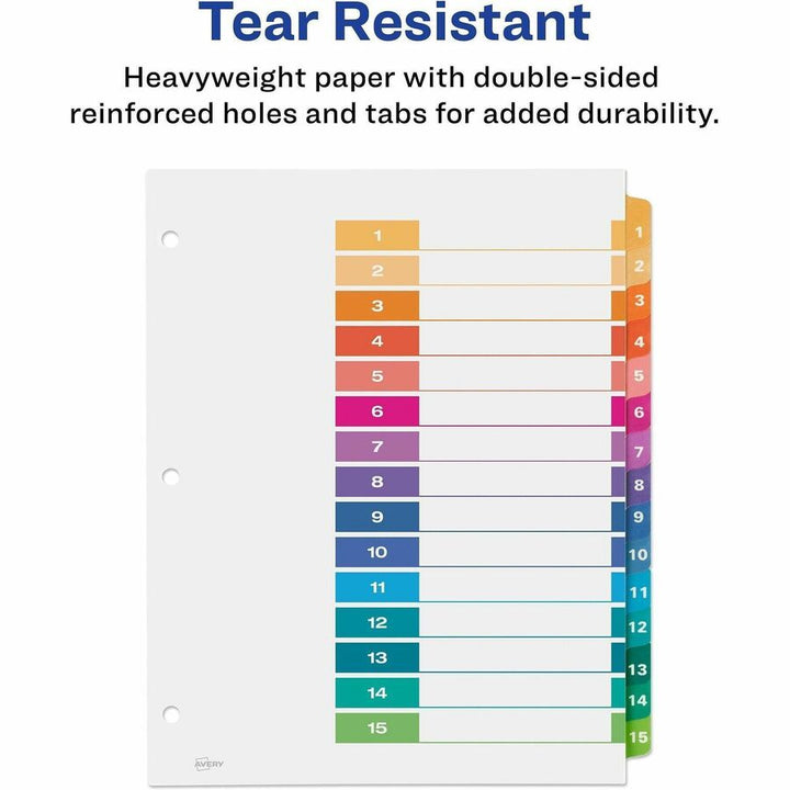 Image of Avery® Customizable TOC Ready Index Multicolor Tab Dividers, 15-Tab, 1 to 15, 11 x 8.5, White, Traditional Color Tabs, 1 Set