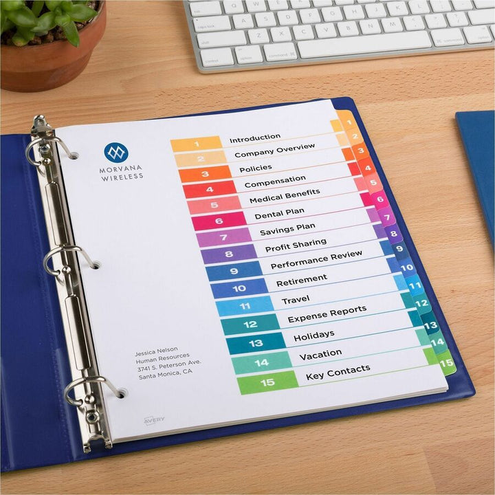 Image of Avery® Customizable TOC Ready Index Multicolor Tab Dividers, 15-Tab, 1 to 15, 11 x 8.5, White, Traditional Color Tabs, 1 Set