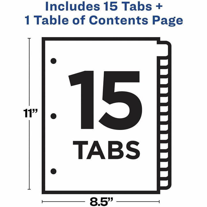 Image of Avery® Customizable TOC Ready Index Multicolor Tab Dividers, 15-Tab, 1 to 15, 11 x 8.5, White, Traditional Color Tabs, 1 Set