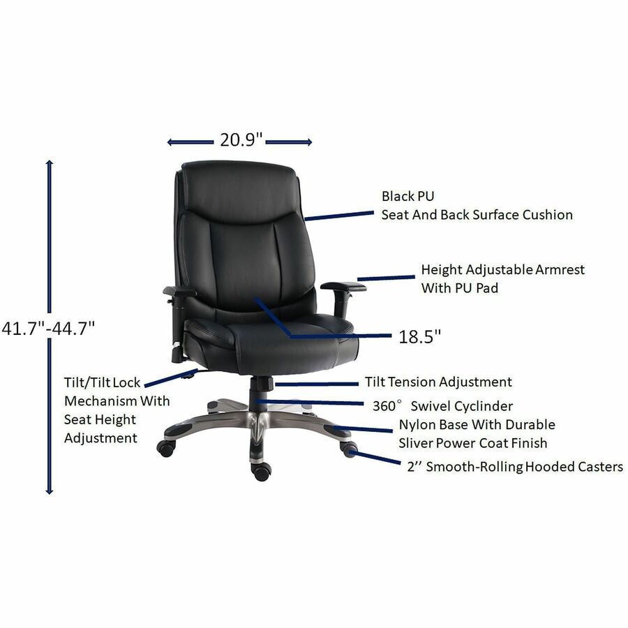Image of Lorell 63272 Sera High-Back Manager Chair with Height-Adjustable Arms