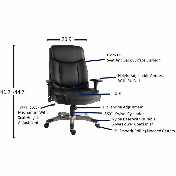 Image of Lorell 63272 Sera High-Back Manager Chair with Height-Adjustable Arms