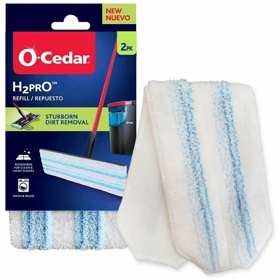 Image of O-Cedar 175782 H2prO Flat Mophead Replacement, Streak-free, Machine Washable, Long Lasting, Reusable, MicroFiber, White/Blue, 2 / Pack