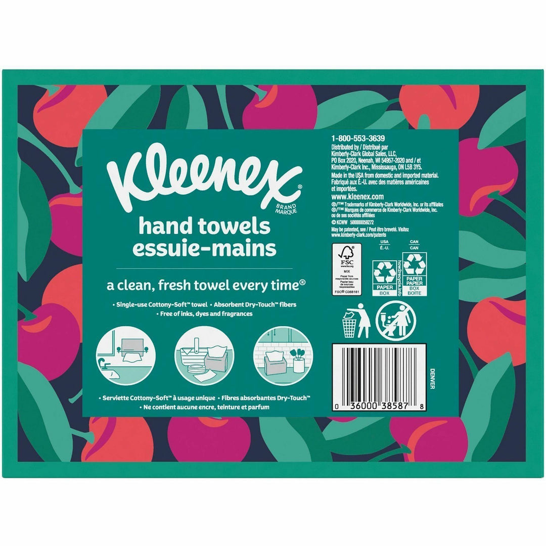 Image of Kleenex 38586CT Disposable Hand Towels, 1 Ply, 8" W x 9.10" Length, White, Paper, 60 Towels/Box, 6 / Carton