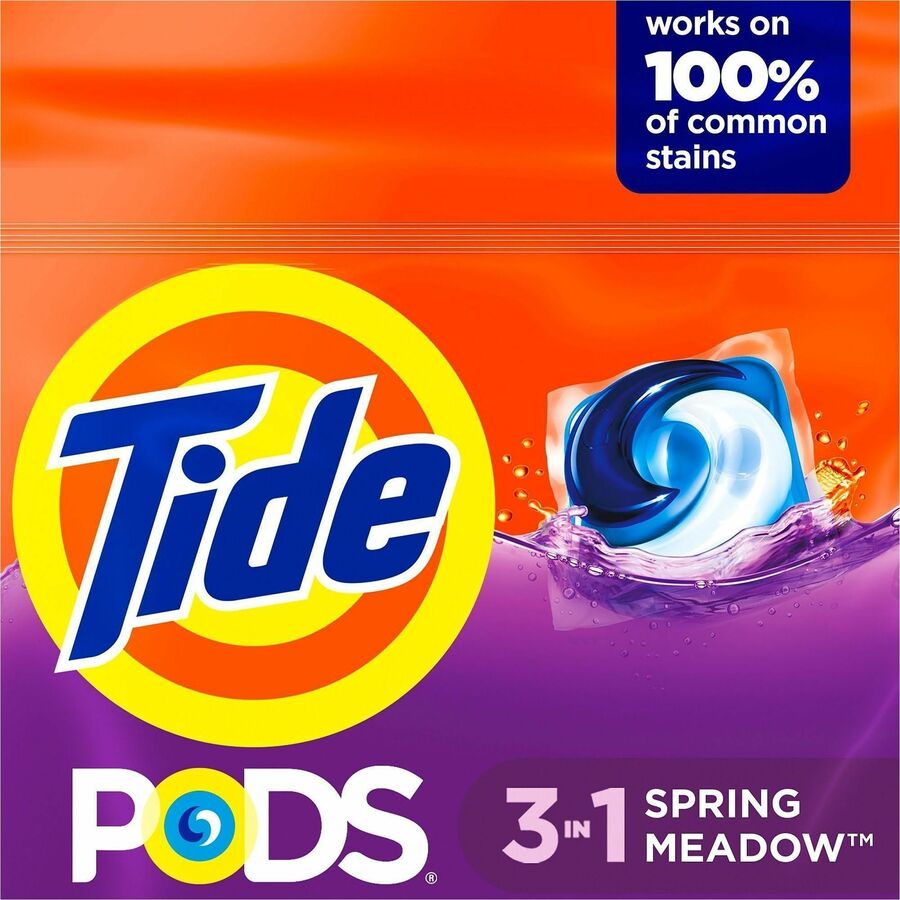 Image of Tide 93123 PODS Laundry Detergent Pacs, For Laundry, Clothes, Concentrate, Spring Meadow Scent, Recommended For: Stain Remover, Blue, 31 / Bag