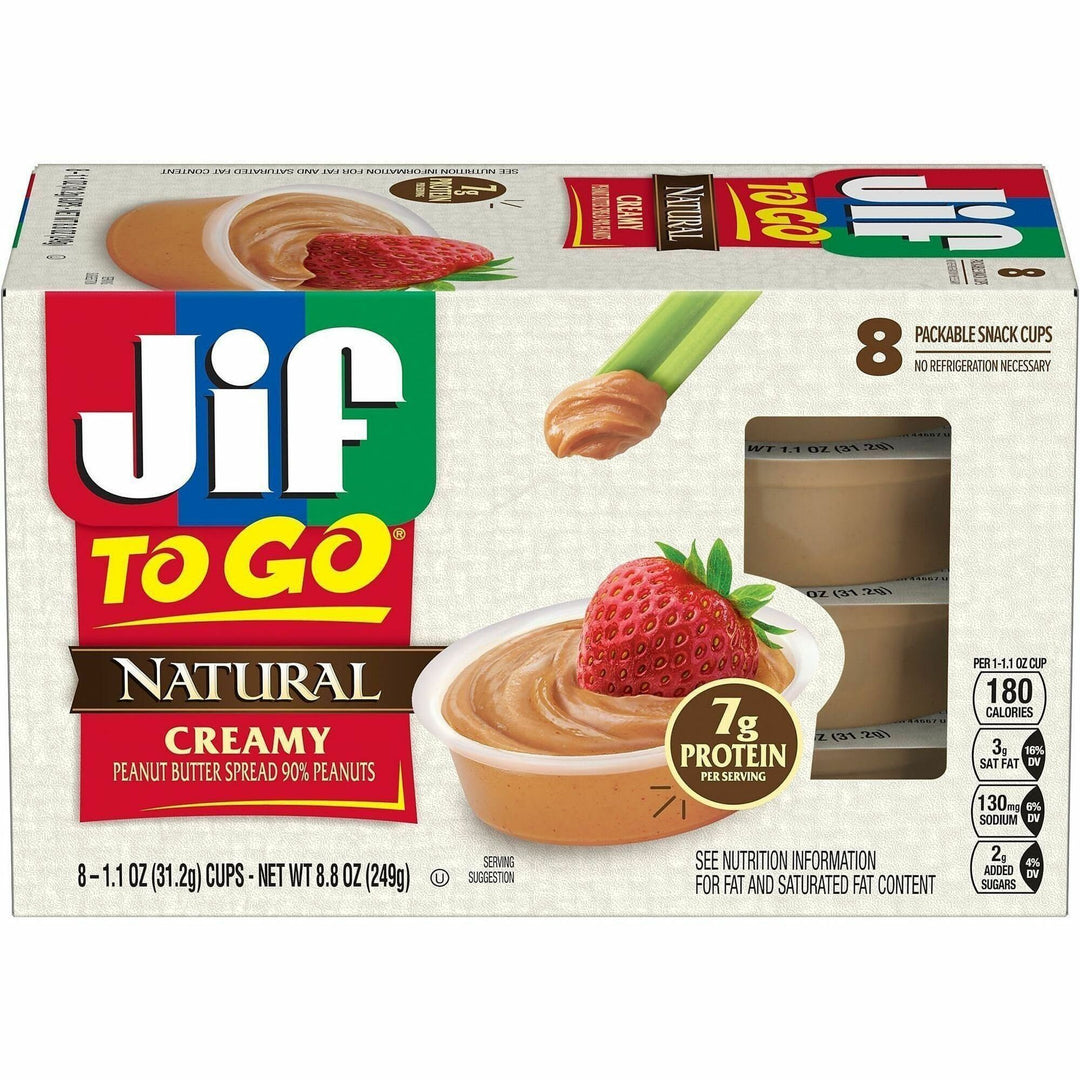 Image of Jif 99266 To-Go Creamy Natural Peanut Butter Cups, Natural, Creamy, 1.10 oz, 8 / Pack