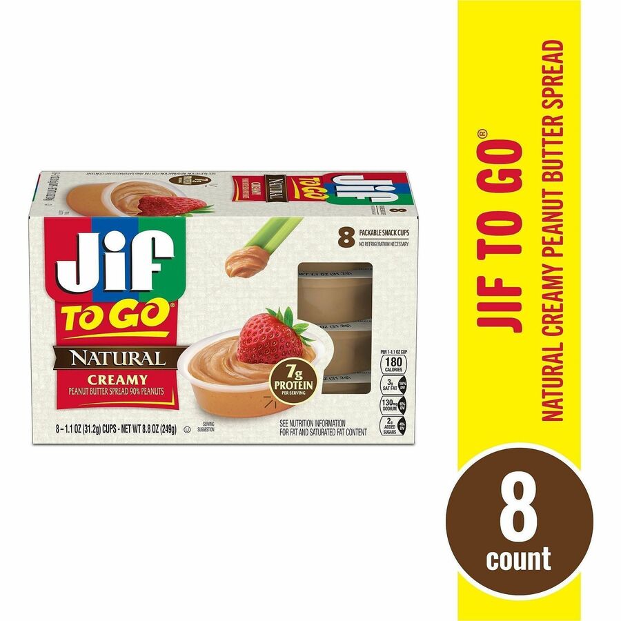 Image of Jif 99266 To-Go Creamy Natural Peanut Butter Cups, Natural, Creamy, 1.10 oz, 8 / Pack
