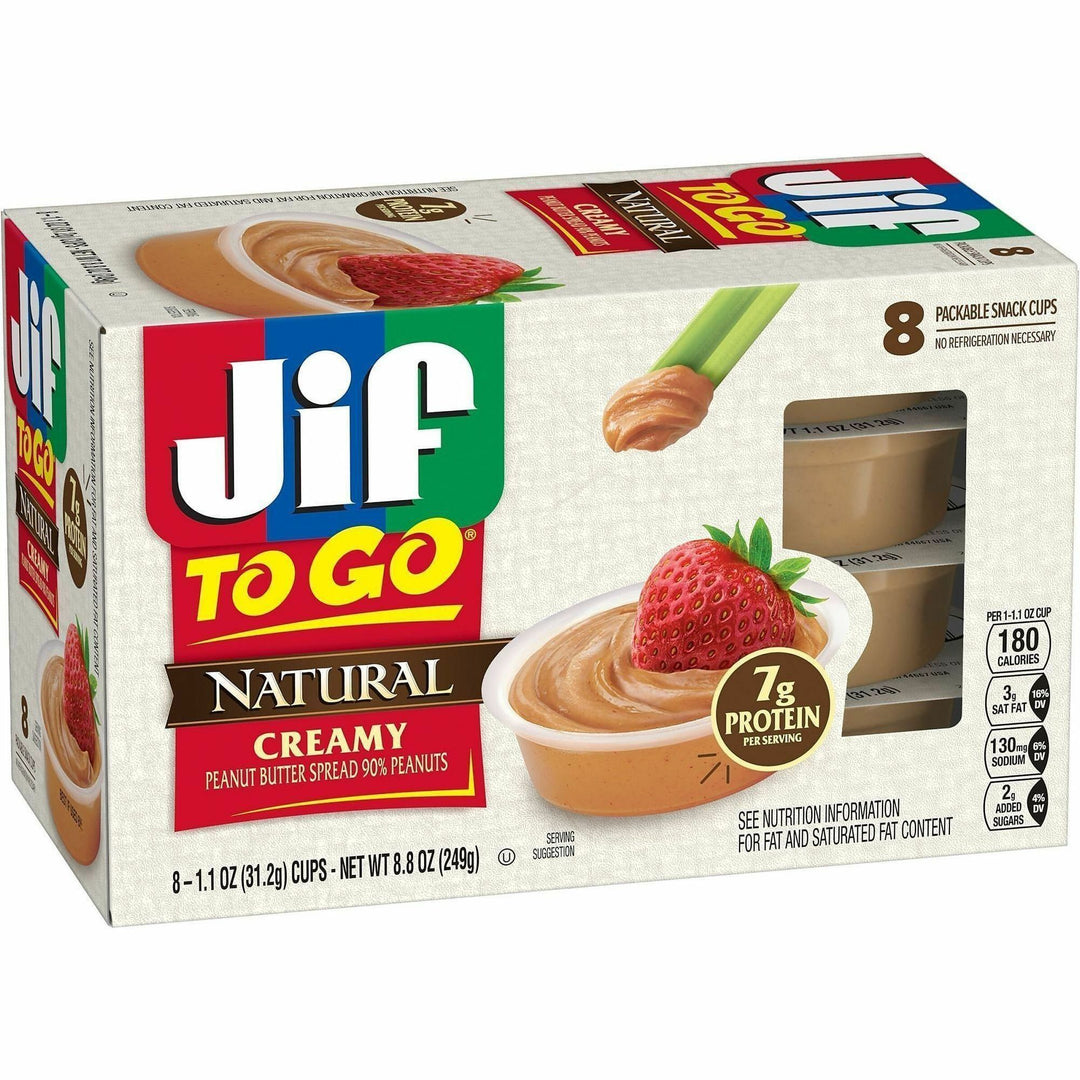 Image of Jif 99266 To-Go Creamy Natural Peanut Butter Cups, Natural, Creamy, 1.10 oz, 8 / Pack