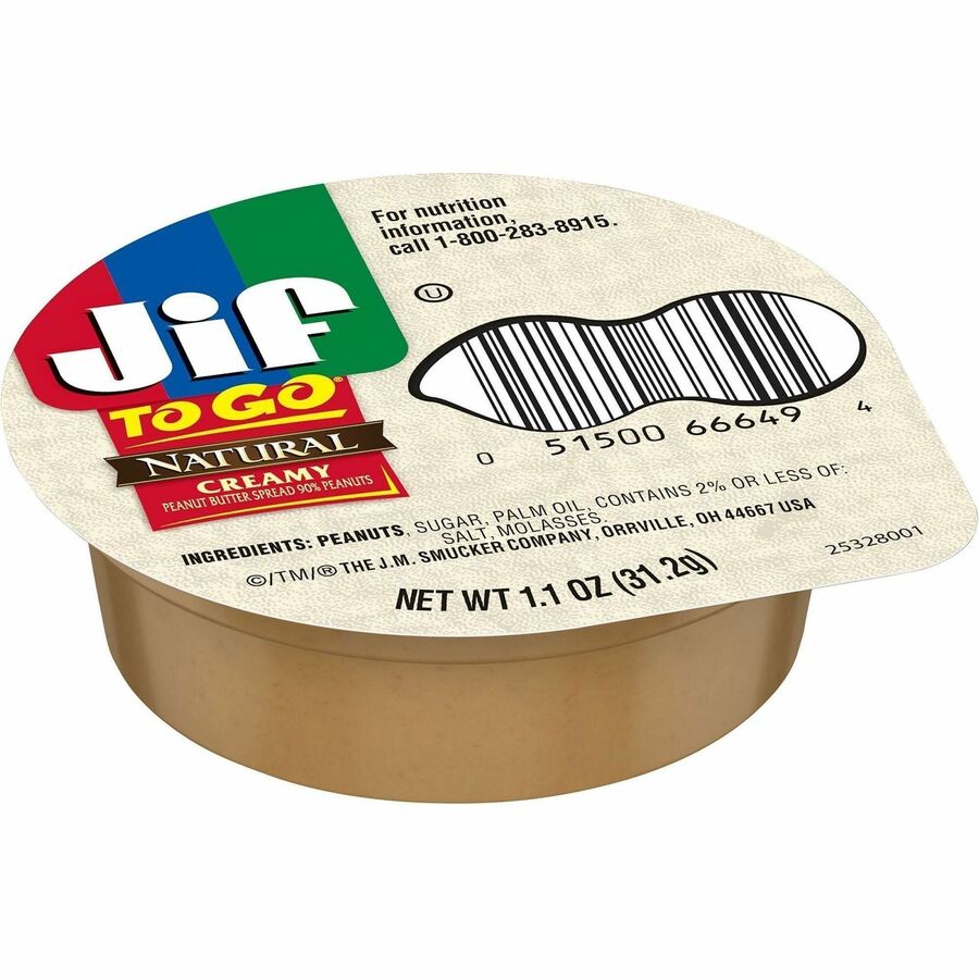 Image of Jif 99266 To-Go Creamy Natural Peanut Butter Cups, Natural, Creamy, 1.10 oz, 8 / Pack