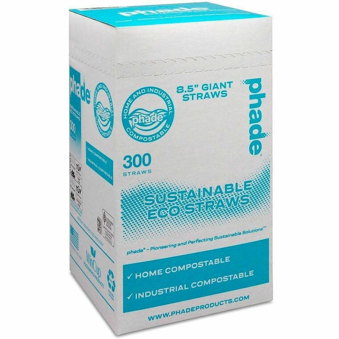 Image of Phade 511180CT Compostable Straws, 8.5" Length, Polyhydroxyalkanoate (PHA), Caribbean Blue, 300 Straws/Box, 4 / Carton